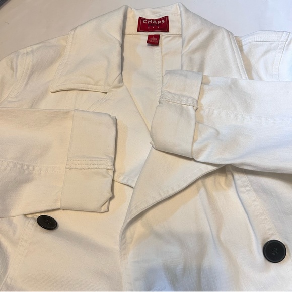 Chaps White Denim Double Breasted Trench Jacket Large - Picture 6 of 10